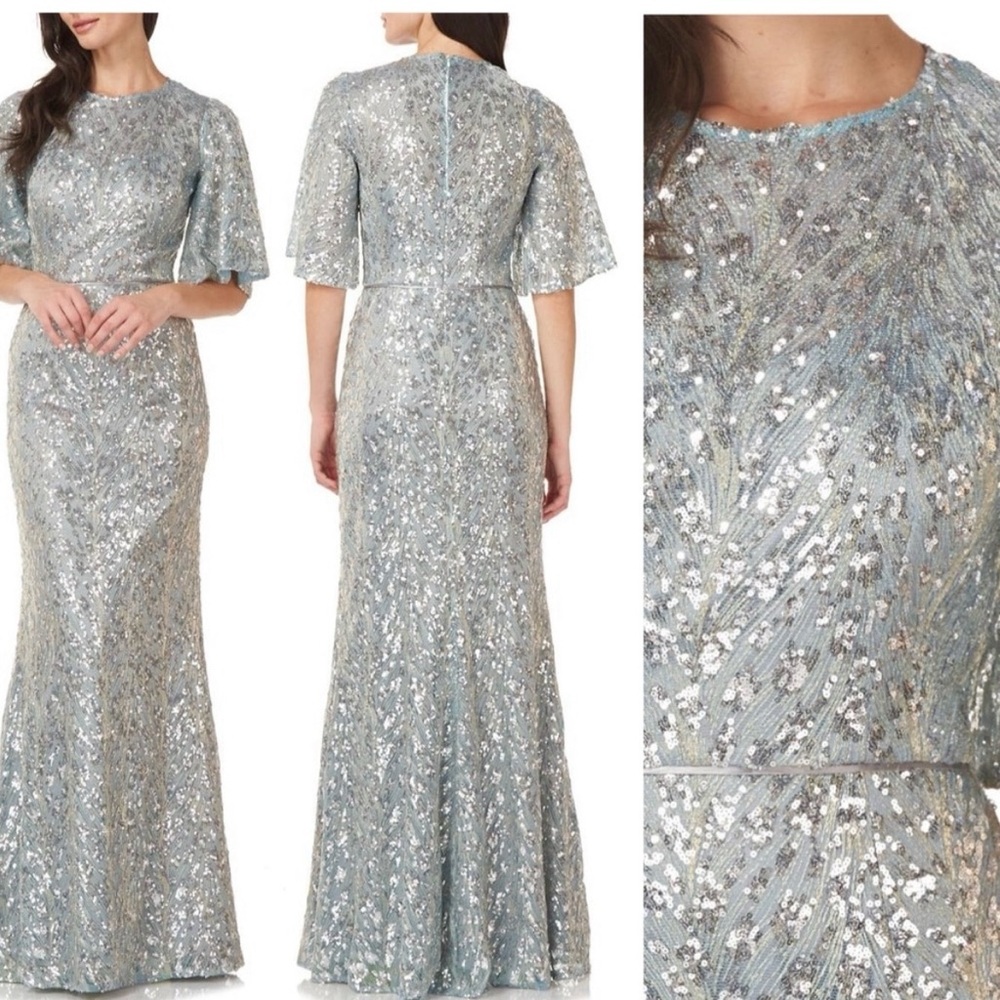 Light Aqua Sequin Long Gown, Mother of Bride/Groom 4 NWT